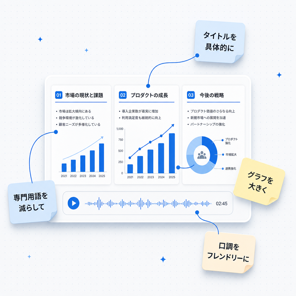 AIが提示した完成形に修正指示を加える様子