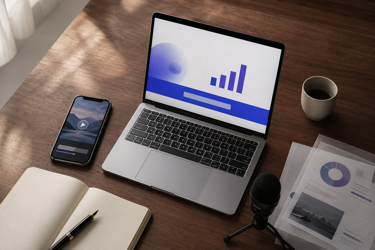 多様な素材がAIに集約され、1分プレゼン動画になる流れのイラスト